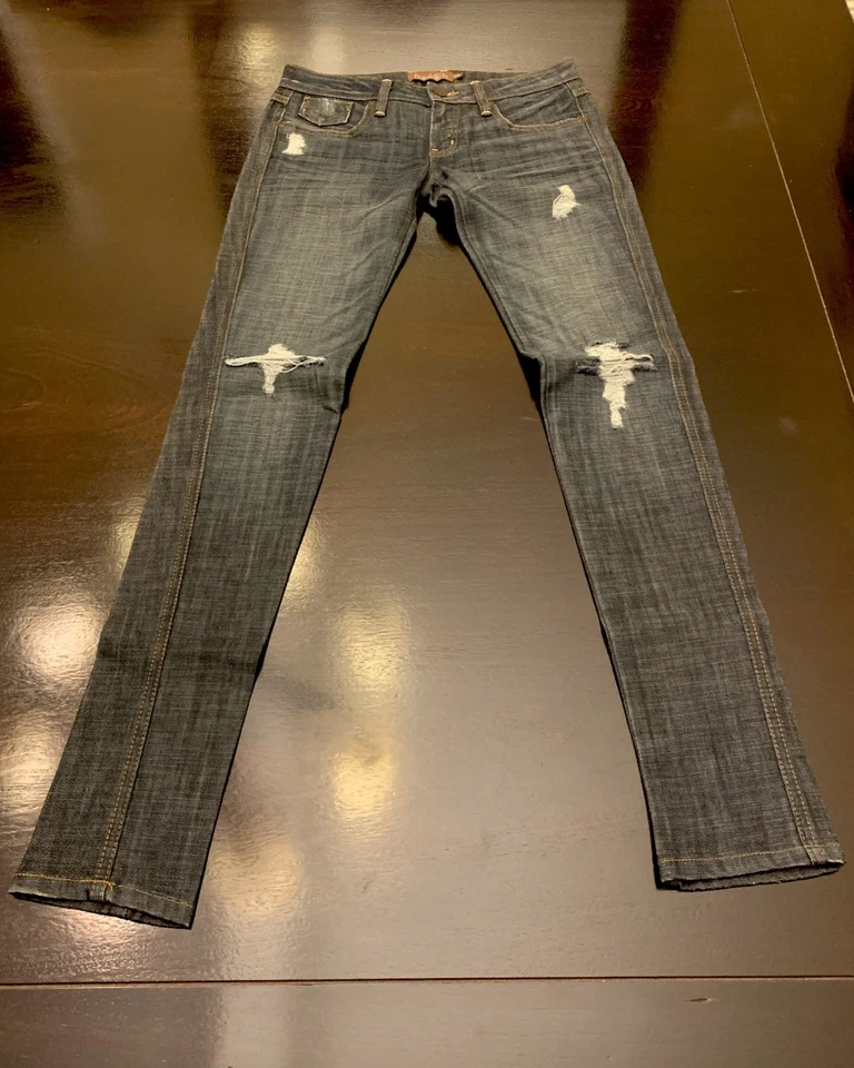 Frankie B 牛仔女式 24 蓝色紧身低腰 5.5 英寸开口牛仔 90 年代复古 — 第 2/4 张图片