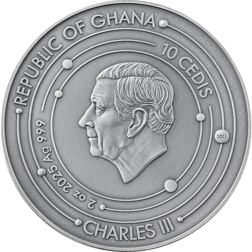 Ghana 10 Cedis 2025 Sun Solar System 2 oz argento 999 AF   AmberNova con scatola originale - Foto 3 di 4