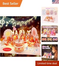 3D Pop-Up Birthday Card for Women with Lights and Music - Pink Floral Elegance