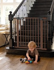Baby Gate with Black Wood Pattern, 29-48 Inch Auto Close Dog Gate PressGuard ...