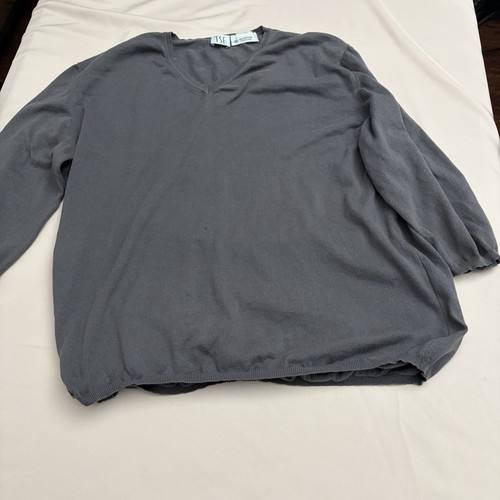 TSE Women's XL Gray 100% Cotton V-Neck 3/4 Sleeve Sweater Made Italy Flaw