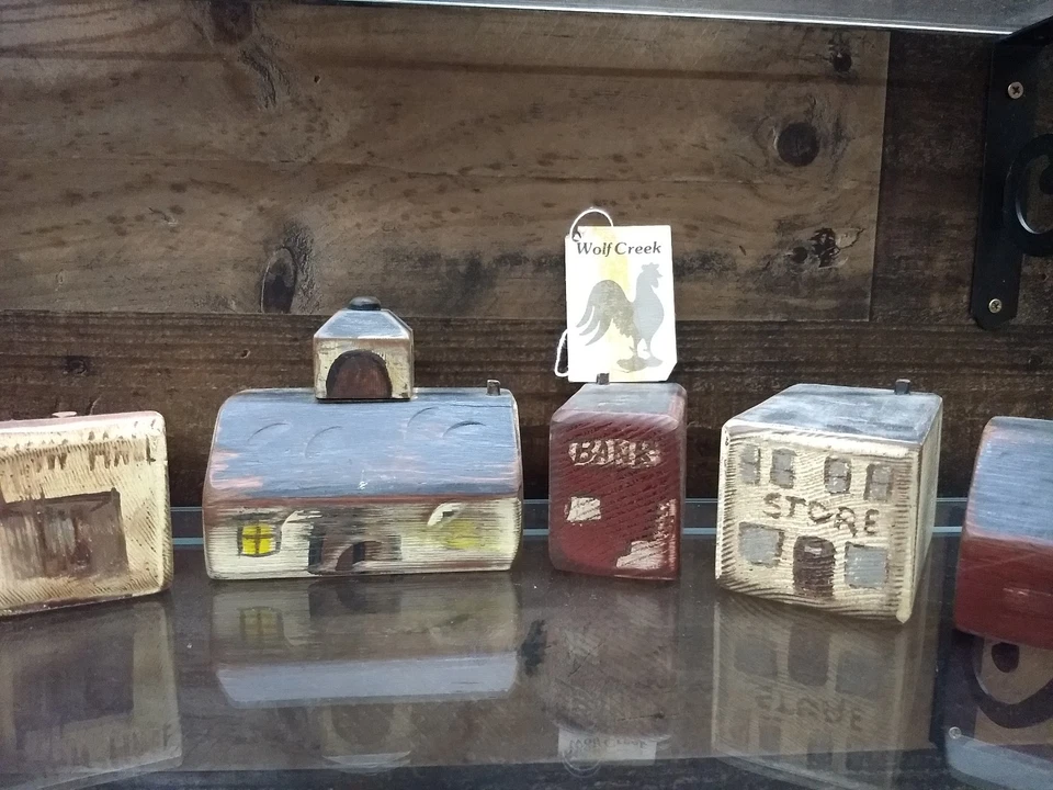 Wolf Creek  7-Piece Hand Carved Wood Block Town Village Set - Primitive Folk Art - Image 3 of 4