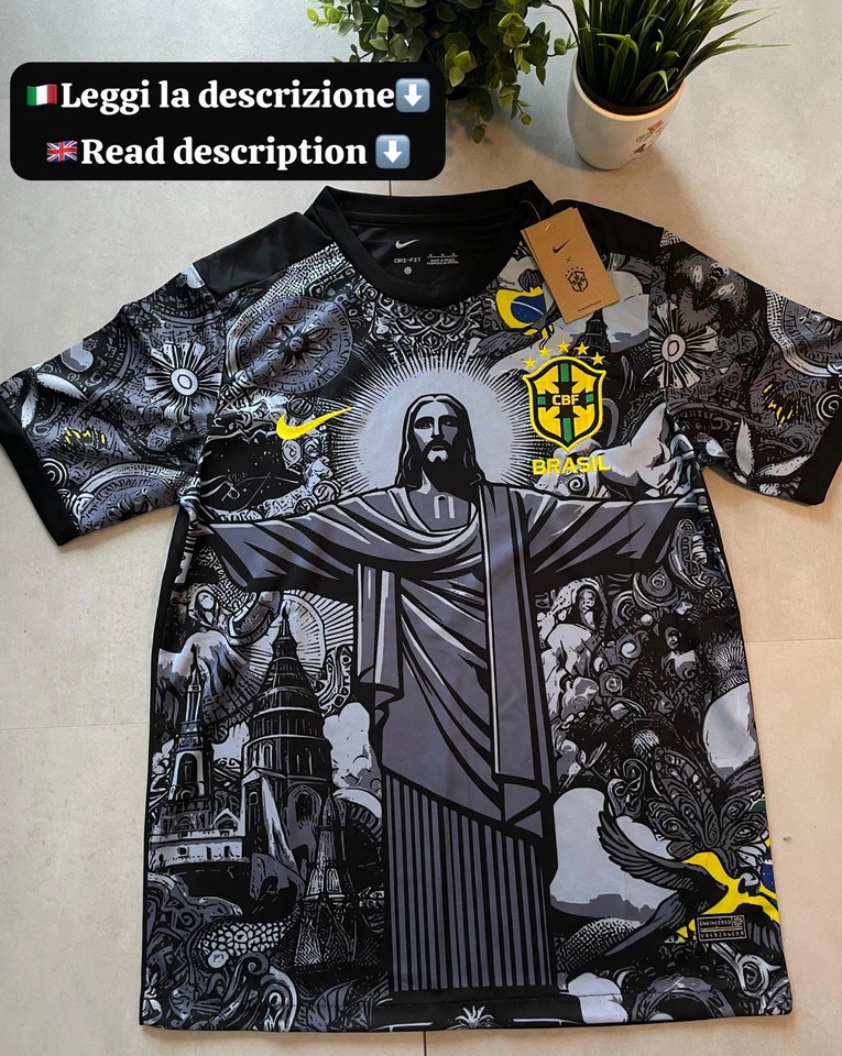 Maglia Calcio Brasile,Special Edition Cristo Redentore,jesus Jersey Brazil Gesù - Image 2 of 4