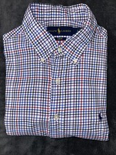 Ralph Lauren Mens Large Button Down Shirt Multi Color Tattersall Check Cotton