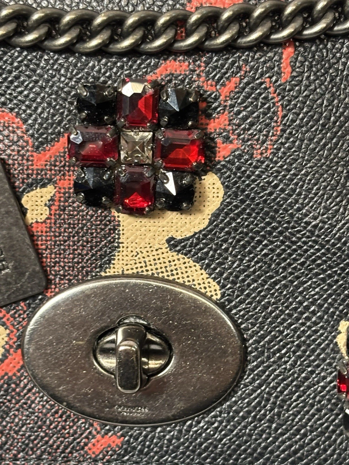 Coach Mini Borsa a Tracolla in Pelle Nera Stampa Floreale con Gioielli City Designer