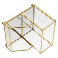 Business Card Organizer Box with Stylish Gold Frame for Office Desk