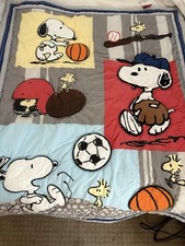 Peanuts Snoopy Sports 2 Piece Crib Bedding Set - Blue, Red, Gray