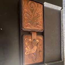 Lot of 2 Vintage Brown Leather Wallets 1960s Western Cowboy