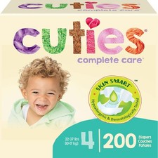 Cuties Complete Care Baby Diapers Unisex Size 4 22 to 37 Lbs Heavy Absorb 200 Ct