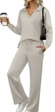NEW ANRABESS WOMEN 2 PIECE OUTFIT LOUNGE SWEATSUITE SET GREY MEDIUM