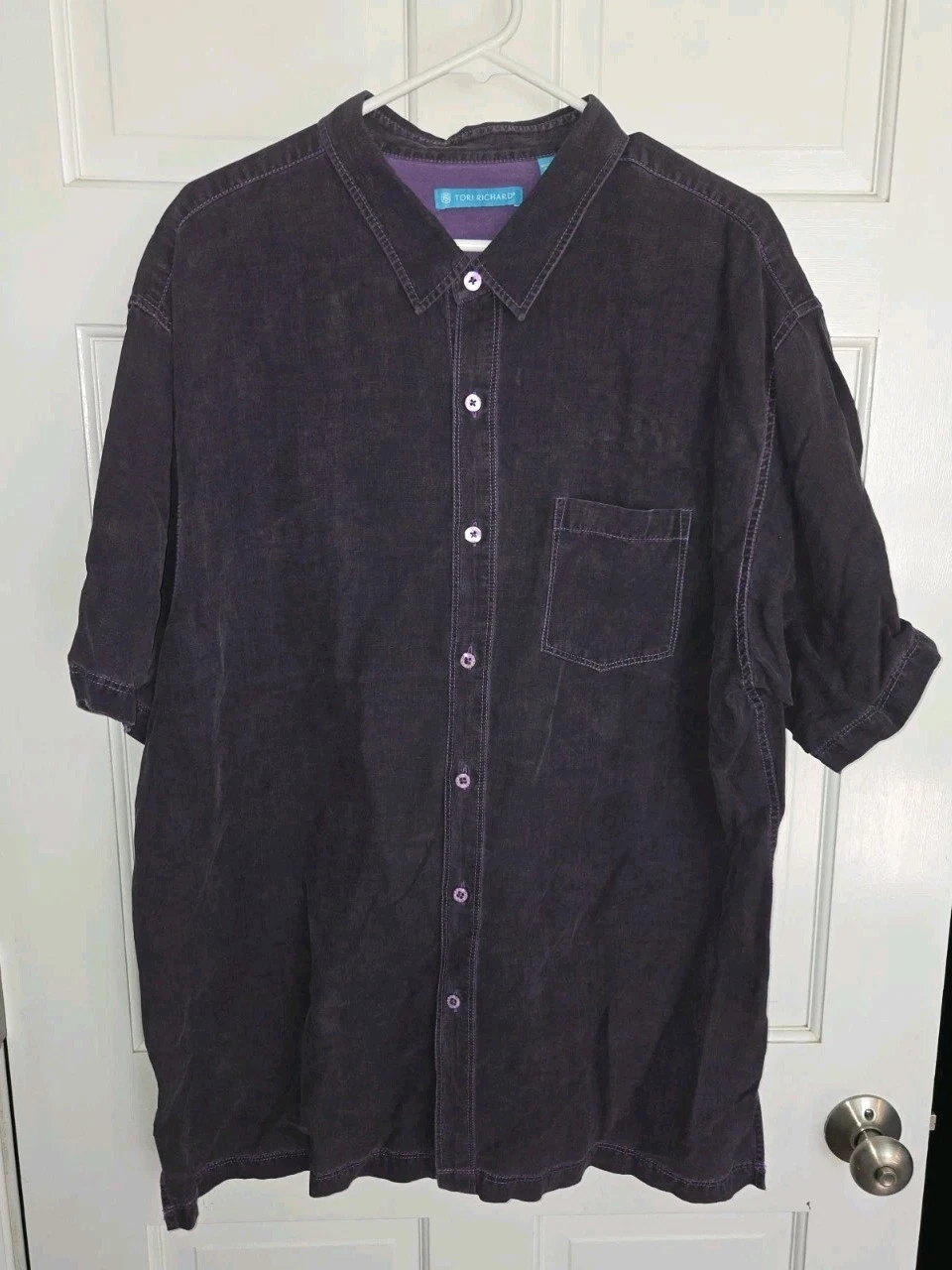 TORI RICHARD purple Silk Linen Button Front Shirt. Mens 2XL XXL