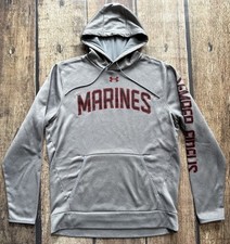 UNDER ARMOUR MARINES SEMPER FI PULLOVER HOODIE GRAY MENS MEDIUM EXCELLENT