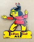 VINTAGE 12x10" INDIAN HEAD ALE BEER SODA POP PORCELAIN GAS OIL PUMP STATION SIGN