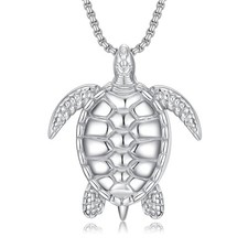 Turtle Necklace 925 Sterling Silver Animal Ocean Sea Turtle Pendant Necklace ...
