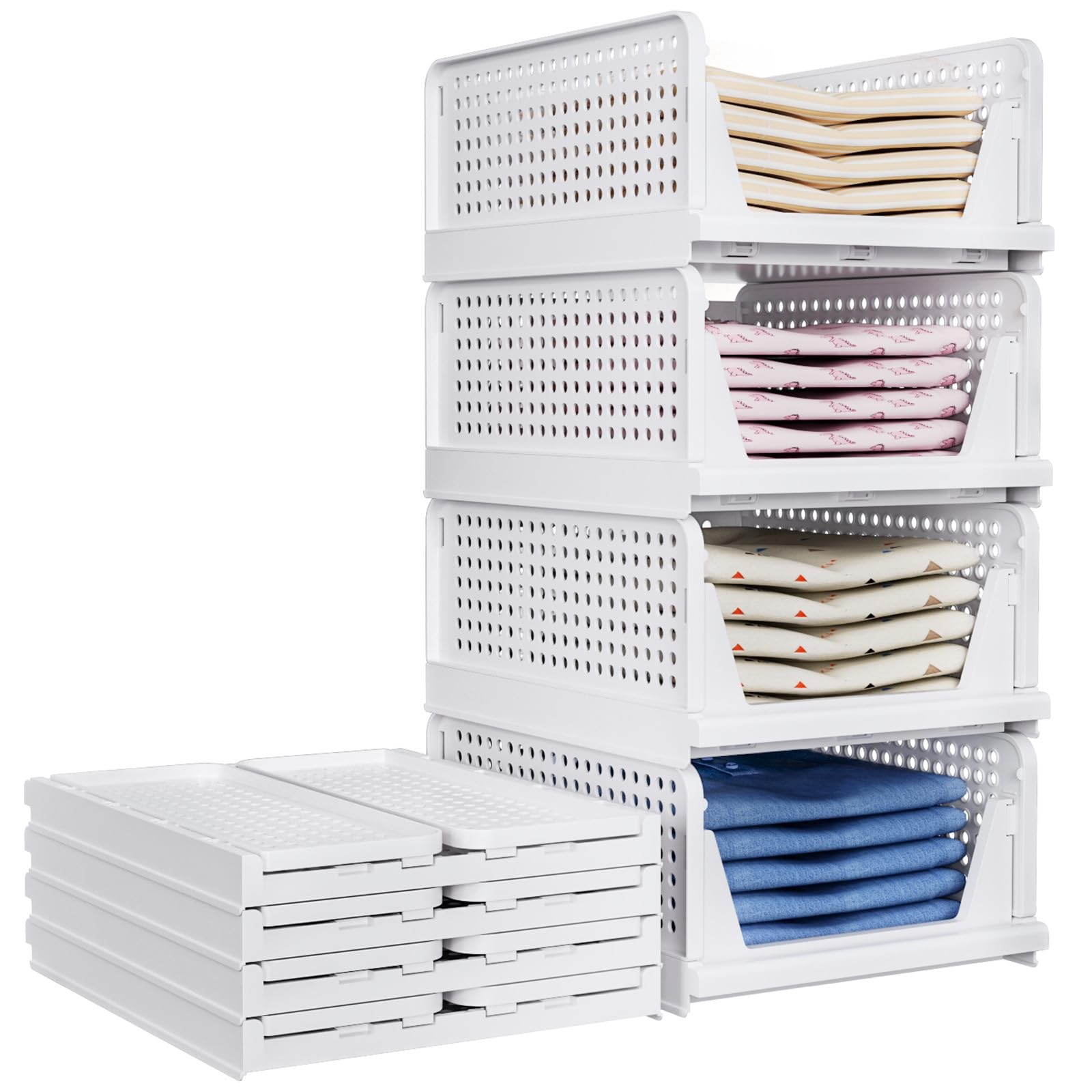 Set 8 Organizer Armadio TidyIsles: Cestini Plastica Impilabili e Salvaspazio