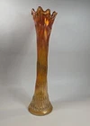 Vintage Marigold Carnival Swung Vase Fenton Style Ribbed Iridescent Ruffled