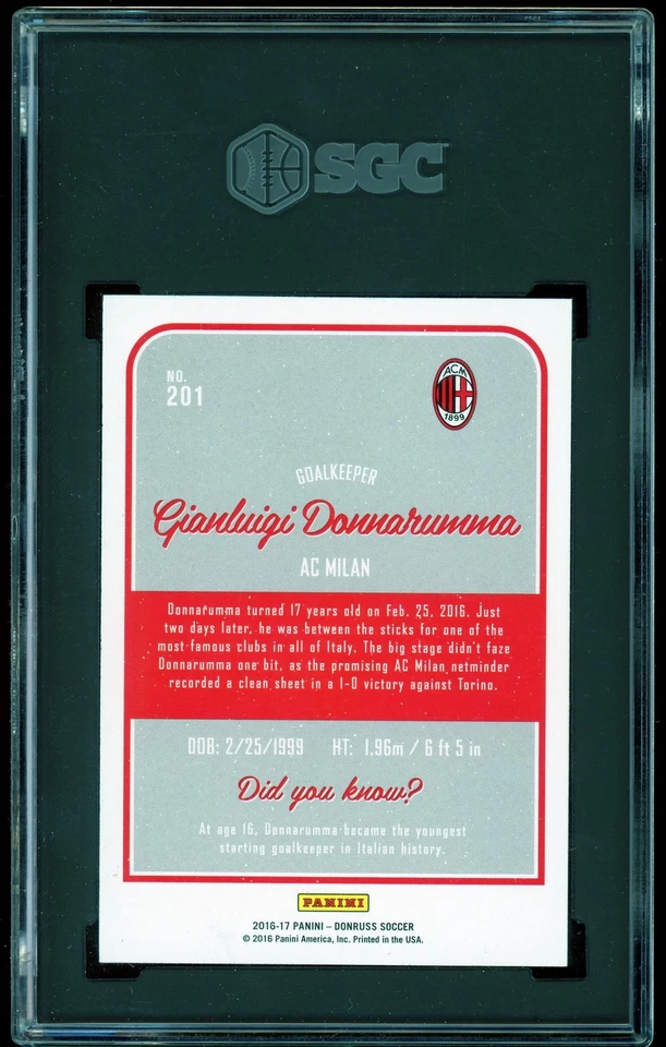 Gianluigi Donnarumma 2016 Panini Donruss Debuts #201 Gold AC Milan PSG SGC 10 - Image 2 of 2