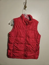 Eddie Bauer Womens Red Puffer Goose Down Full Zip Vest Size Small