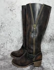 Freebird Carson Dark Brown Leather Studded Buckle Zip Knee High Boots Women US 8
