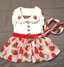 NWOT Strawberry   Pet Dog Dress by Doggie Designs Matching Leash Size Medium USA