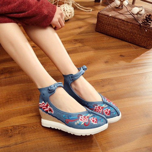 Women's Chinese Handmade Embroidered Flower Flats Shoes Floral Mary Jane Shoes - Picture 27 of 28