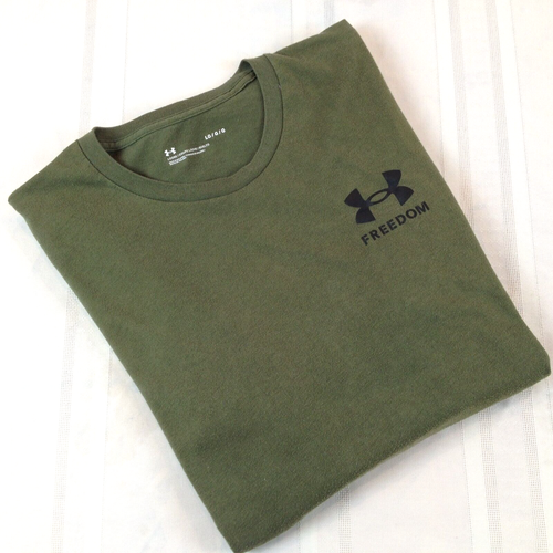 UNDER ARMOUR Freedom Graphic Crew Neck Short Sleeve Army Green T-Shirt Men's L - 第 1/9 張圖片