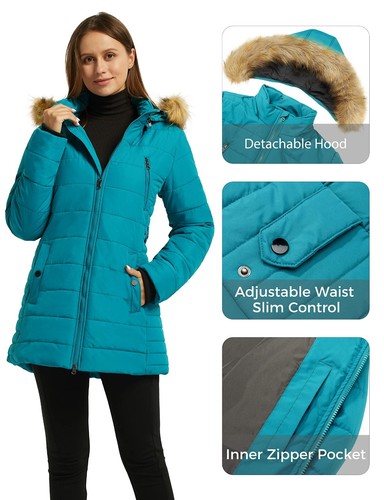 Chaqueta acolchada acolchada gruesa de invierno Wantdo para mujer Abrigo cálido Parka capucha de piel - Imagen 41 de 70