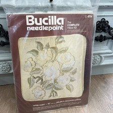 Vintage NOS Bucilla Needlepoint  White Roses   15  Pillow Kit