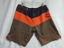 Fox Racing Shorts Mens 32 Orange Red Logo Boardshorts Swim Trunks Stretch