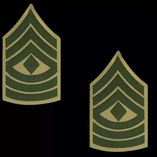 2 1ST FIRST SERGEANT 1ST SGT E-8 CHEVRON KAKI GREEN UNIFORM PATCH SET US MARINE