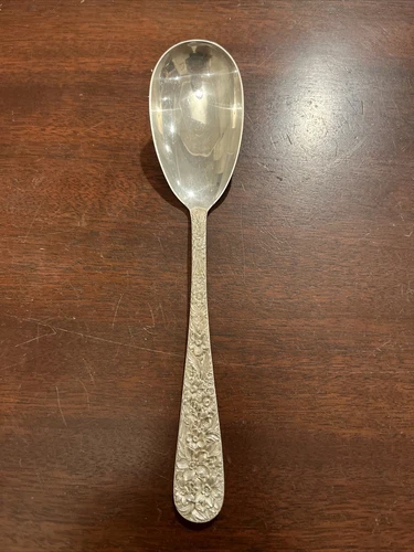 RARE Antique S. Kirk & Son Sterling Silver Repousse  Serving Spoon ‘Egg Bowl’