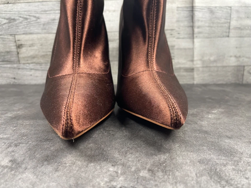 Liliana Calcetín Botas Mujer 10M Zapatos Marrón Satinado Pull On Comodidad Punta Foto 4 de 4