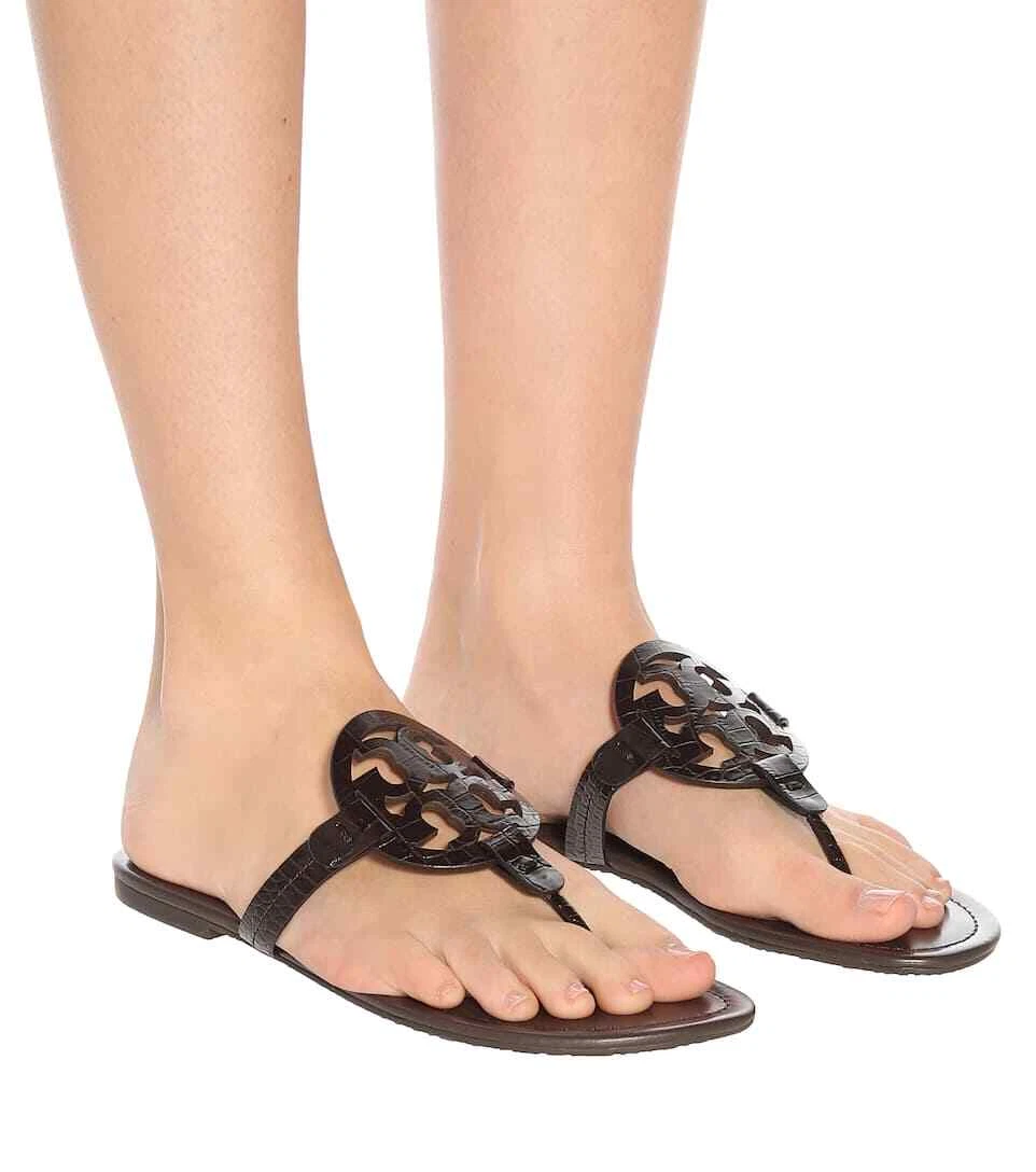 Chocolate brown tory burch miller sandals cheap