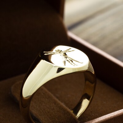 Vitruvian Man Solid Gold Wax Seal Signet Ring, Leonardo DaVinci