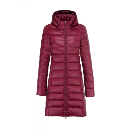 Piumino d'anatra donna ultraleggero lungo giacca puffer parka cappotto invernale con cappuccio capospalla - Foto 1 di 19