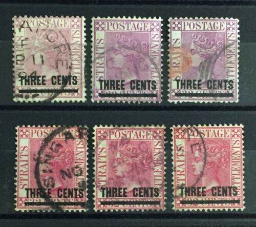 MALAYA Straits Settlements 1885&94 QV 3c opt Varieties Used M3879# SG#83&94 - Picture 1 of 3