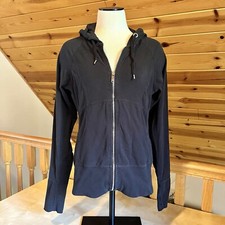 Zella Women's Fitted Full Zip Pockets Thumbholes Drawstring Ribbed Hoodie Size M