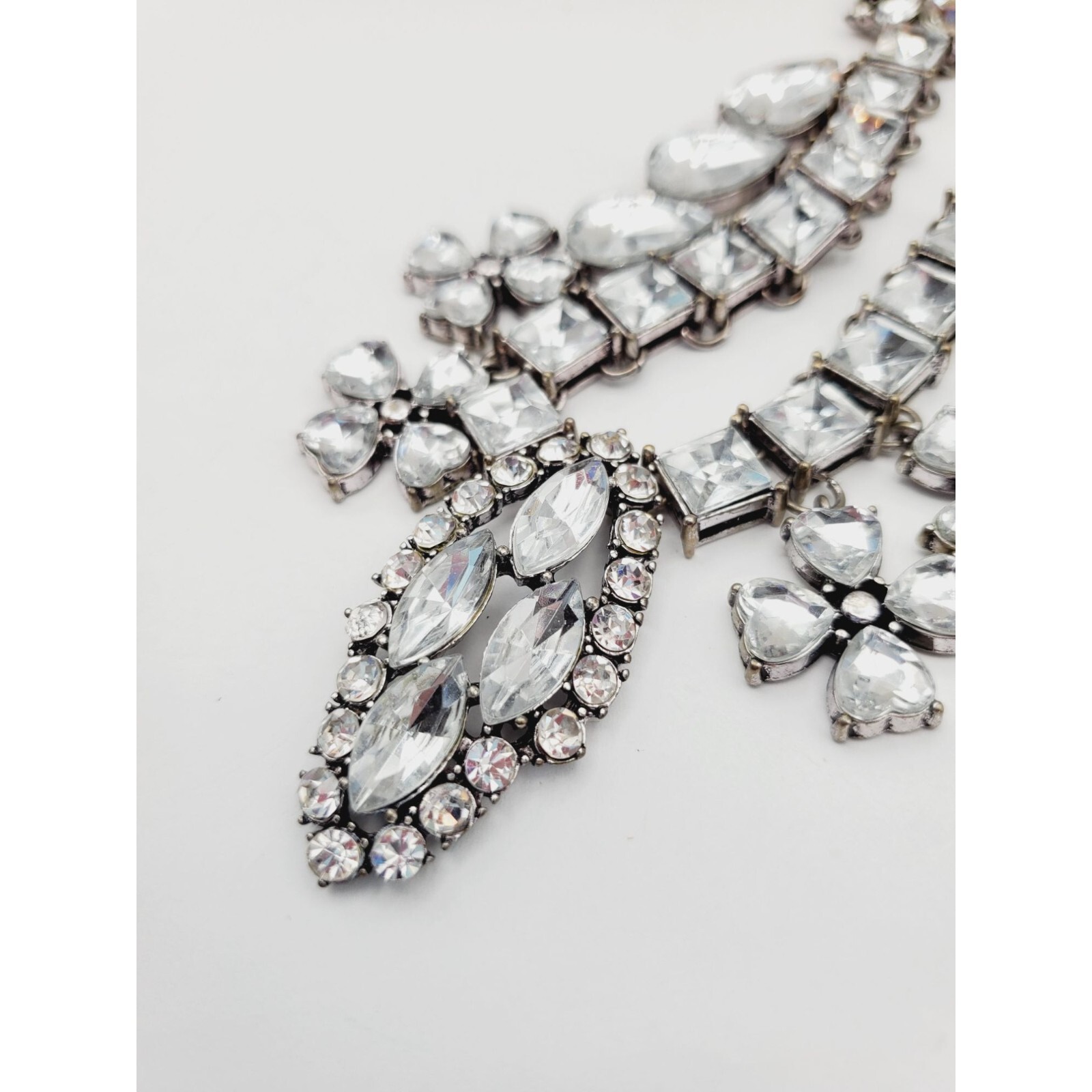 Statement  silver tone Rhinestone flower square t… - image 24