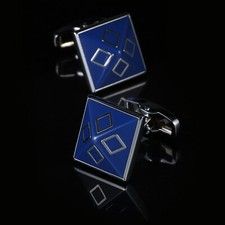 Geometric Blue Trimmed French Cufflinks Men's Shirt Enamel Cuff Studs Cufflinks