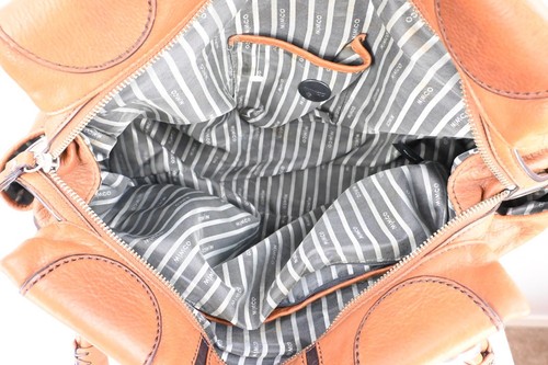 Mimco "Duke" toffe leather with chocolate detailling shoulder bag - Picture 12 of 14