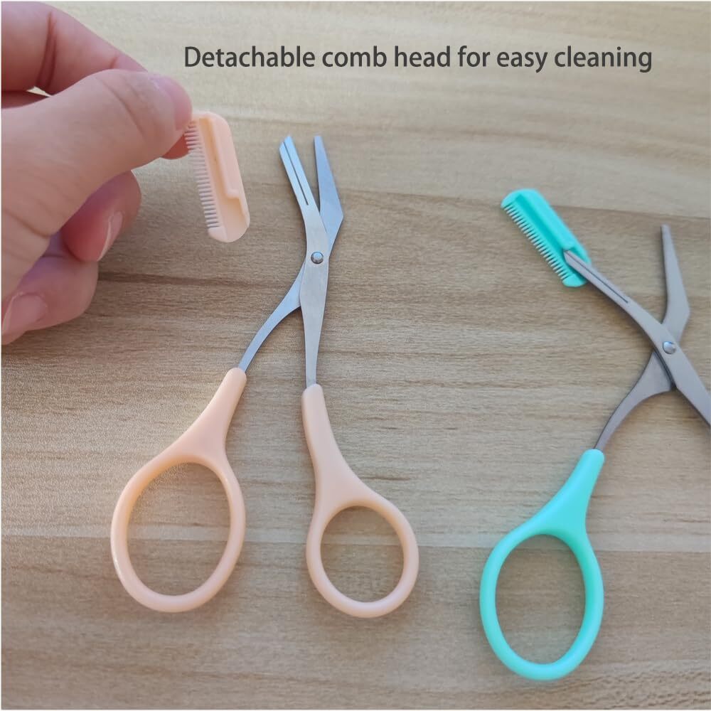 2Pcs Eyebrow Trimmer Scissors Men Women Eyebrow Clippers Comb Head Detachable...