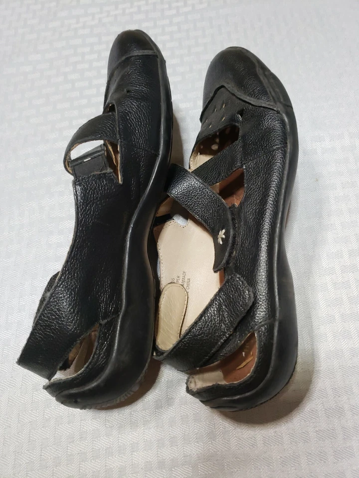 Ros Hommerson "Carrie" Talla 7.5 M Negro Mary Jane Correa Cruzada Plana Cuero Foto 2 de 4