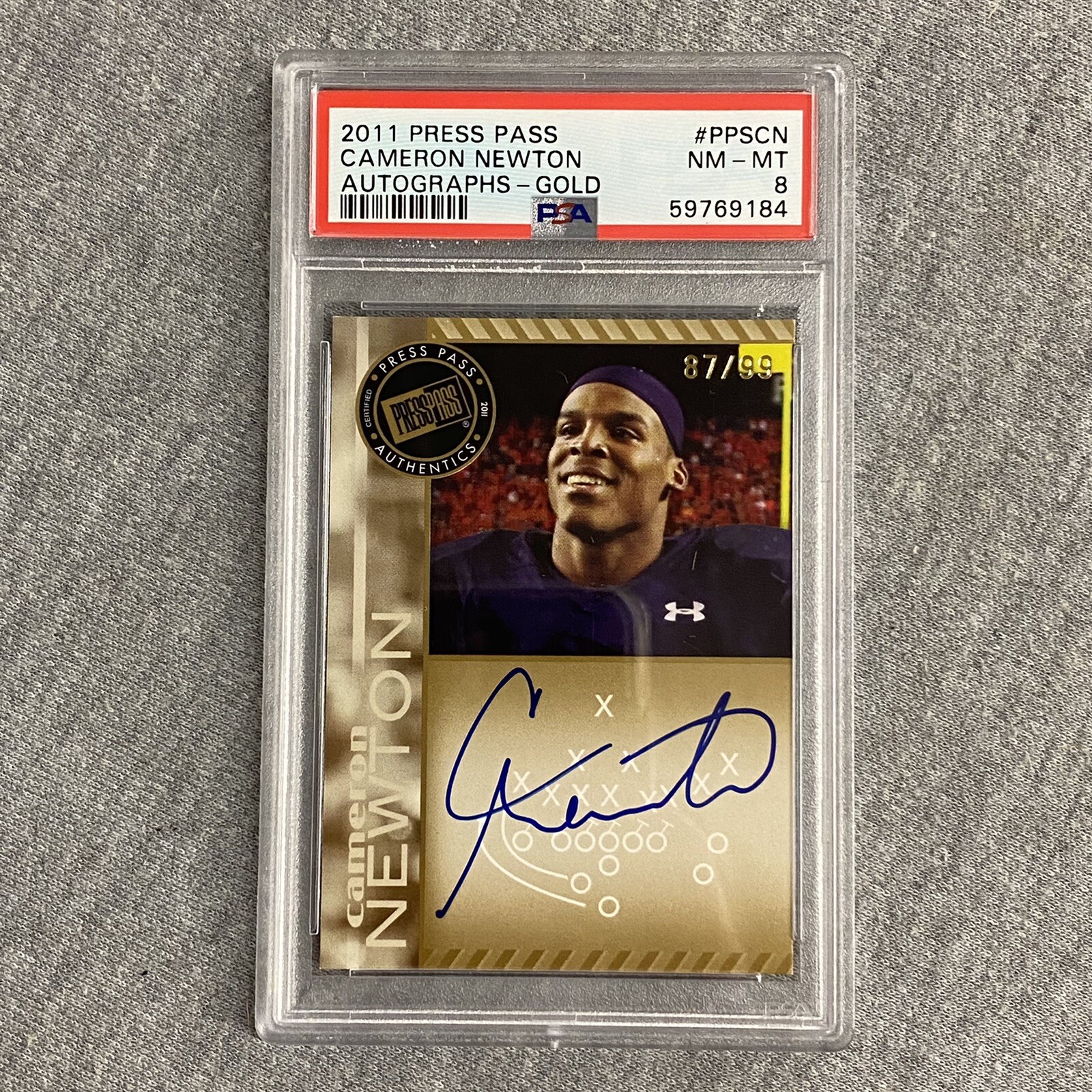Cam Newton Autographed Signed 2011 Press Pass Authentics Gold Auto PSA 8 On Card Rookie 