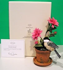 LENOX SUMMER SHADE Chickadee Bird Flower Pot sculpture -  -- NEW in BOX with COA