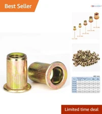 Rivet Nut Steel 1/4-20UNC 100 Pieces Flat Head Knurled Insert Fastener Heavy ...