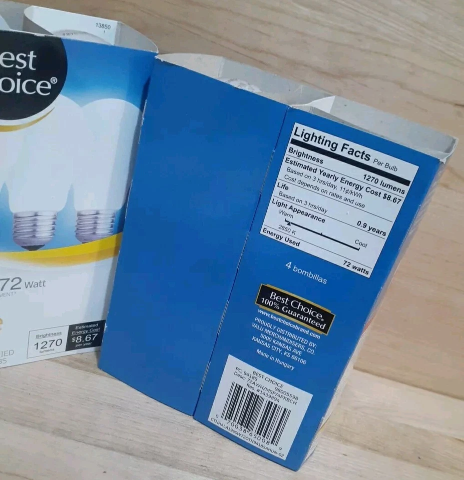 2[4Ct]= 8BULBS: BEST CHOICE  100WATT/72 Soft White Light Bulbs A19 New Old Stock - Image 2 of 4