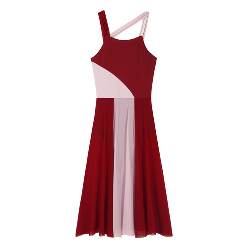 Girls Kid Lyrical Dance Dress Sleeveless Mesh Color Block Leotard Modern Costume - Picture 7 of 68