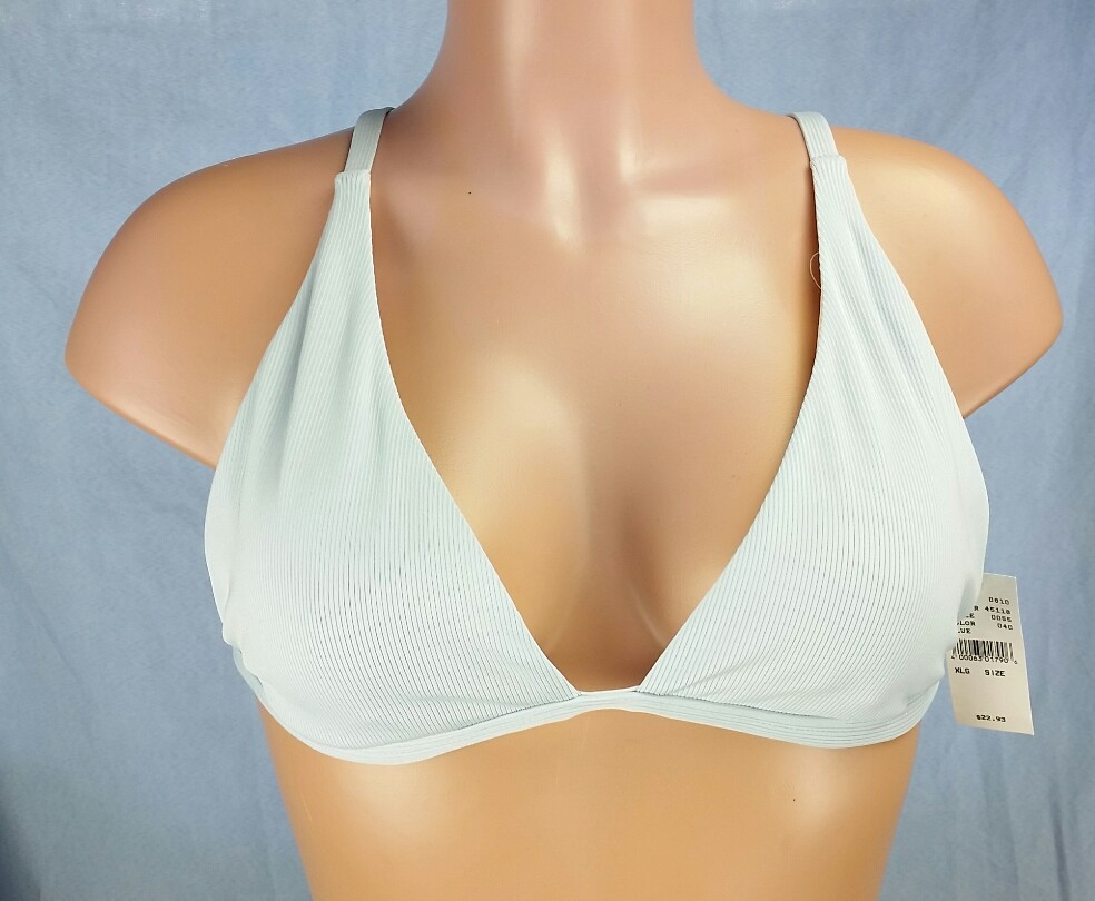 LA Hearts Fixed Triangle Bikini Top Ribbed Light Blue XL