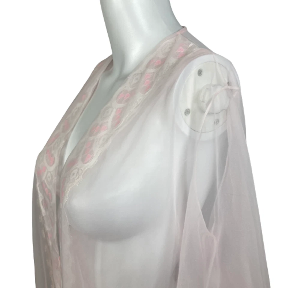 Bata de colección Miss Elaine para mujer talla M rosa malla transparente abierta kimono largo borde corazón Foto 2 de 4