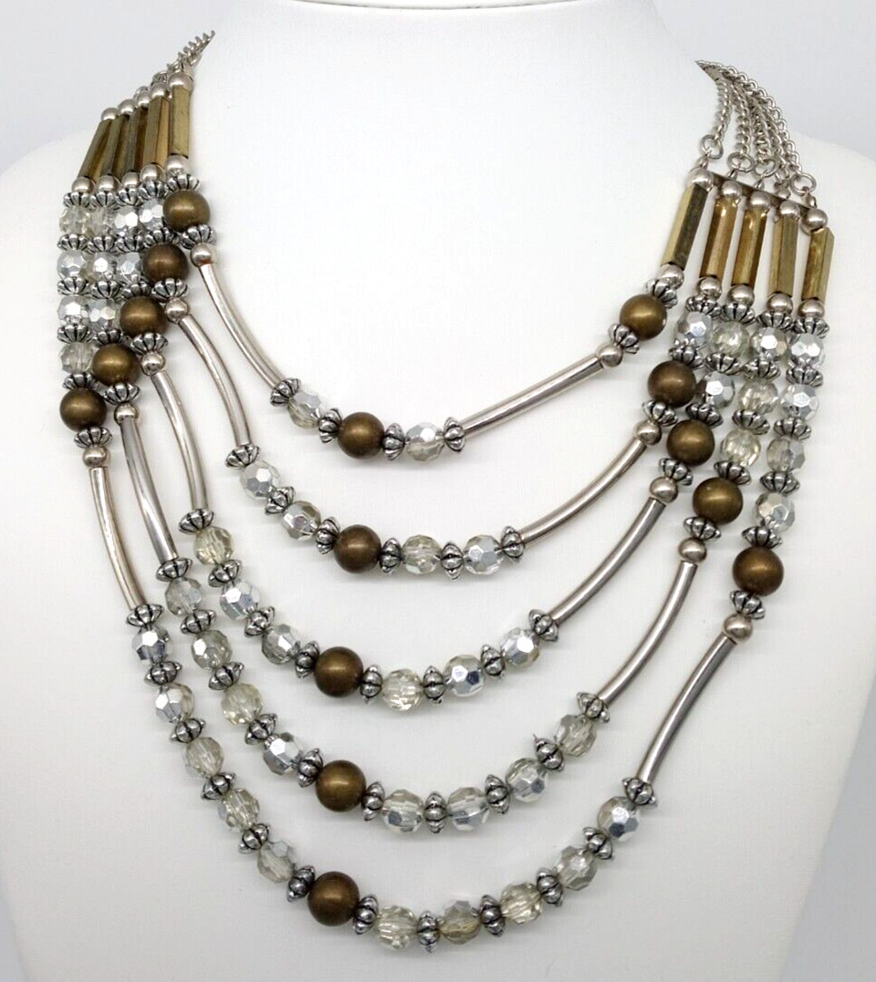 Acrylic Beaded Statement Necklace Bar Multi Chain… - image 1